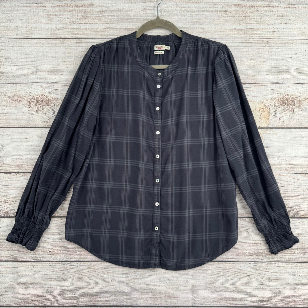 Faherty Button Down Top Womens Medium Grey Plaid Organic Cotton WTH2101-ASP - Picture 1 of 9